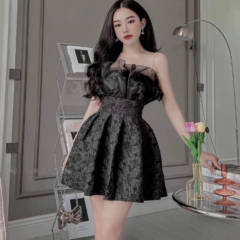 Váy 2 dây ngọc xốp xòe phối ngực tơ kính | BigBuy360 - bigbuy360.vn