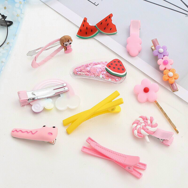 Set 10 Kẹp Tóc Cầu Vồng Trái Cây Cho Bé