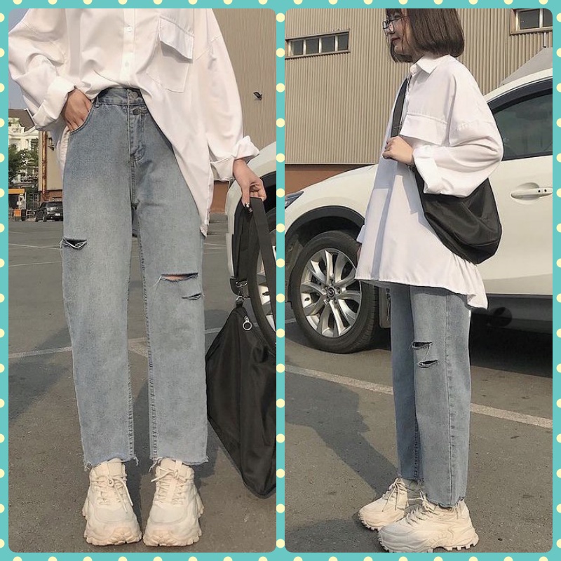 [ Đủ màu] Quần baggy jean rách 17.3 3 line lai tua vải dày dặn mềm mịn màu xanh nhạt, xanh đậm, xám nhạt, đen hot