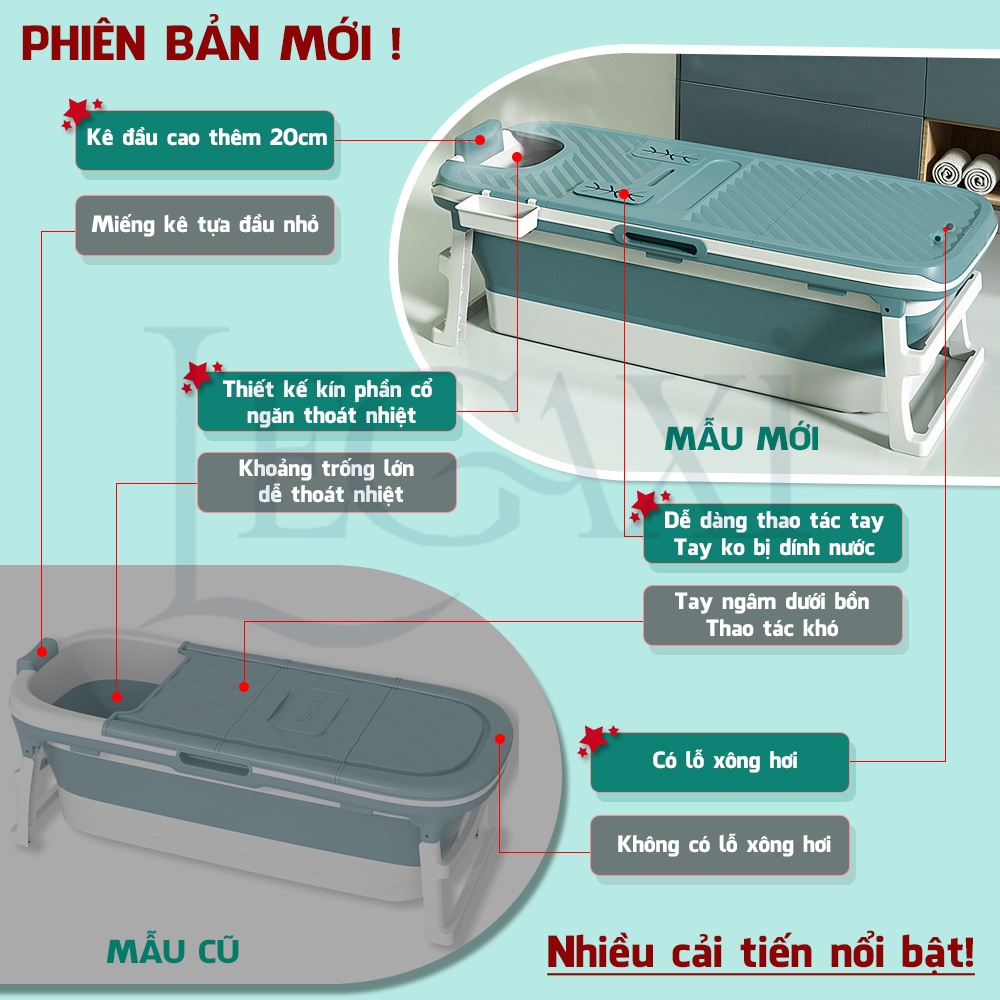 Bồn tắm nhựa xếp gọn độc lập rời có chân cho người lớn Legaxi