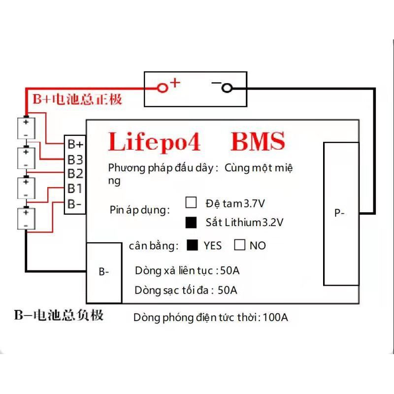 sạc cân bằng Bms 50a 4line cho pin sắt 3.2v