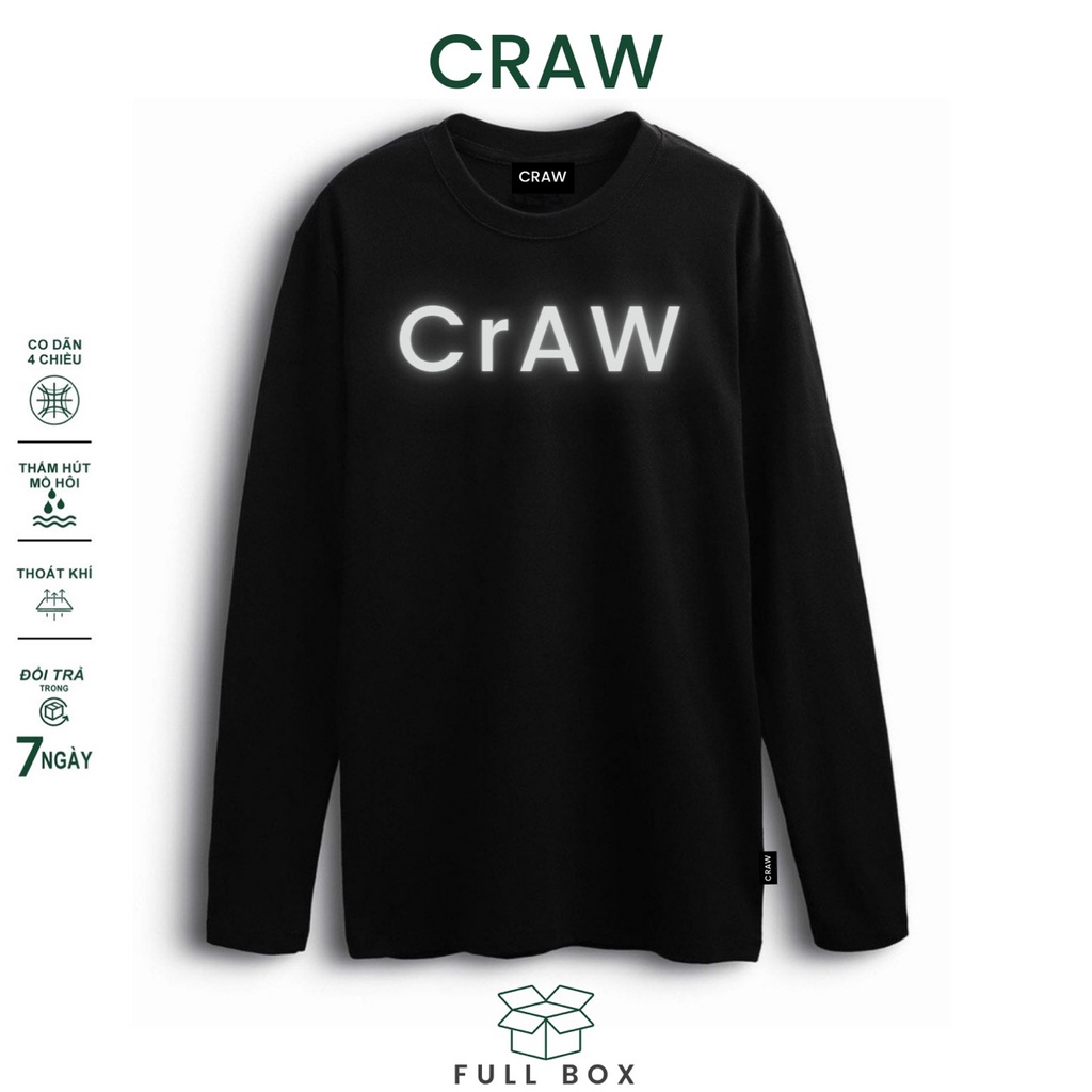 Áo thun tay dài CRAW phông unisex nam nữ mềm mịn, co dãn coton Oversize form rộng - 0301