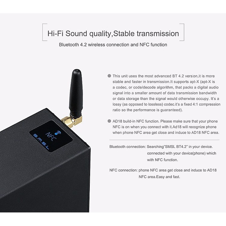 Bộ Khuếch Đại Âm Thanh S.M.S.L AD18 Full Digital Decoder Audio Amplifier Stereo Headphone Amp of 80W Power Support Opt