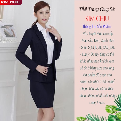 Bộ Vest Nữ Công Sở Cao Cấp Màu Đen, Xanh Đen, Áo Tay Dài Kết Hợp Chân Váy Ôm Vải Tuyết Mưa Form Đẹp. BVTD-1628 | BigBuy360 - bigbuy360.vn