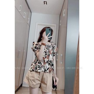 Set áo hoa lá mix quần đùi kaki cực xinh