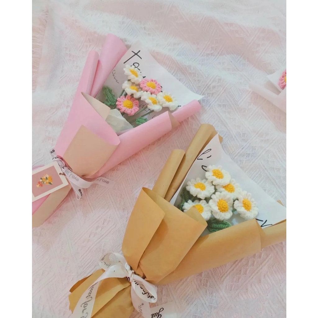 Bó hoa cúc họa mi daisy handmade bằng len trang trí / làm quà tặng