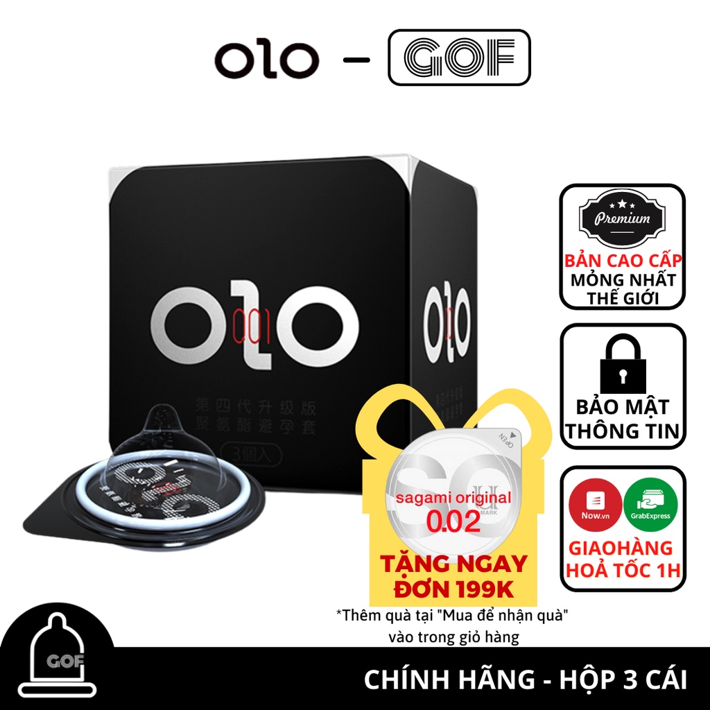 Bao cao su siêu mỏng Olo 001 cao cấp nhiều gel bôi trơn ôm sát Hộp 3 cái bcs - Chính Hãng - GoF Store