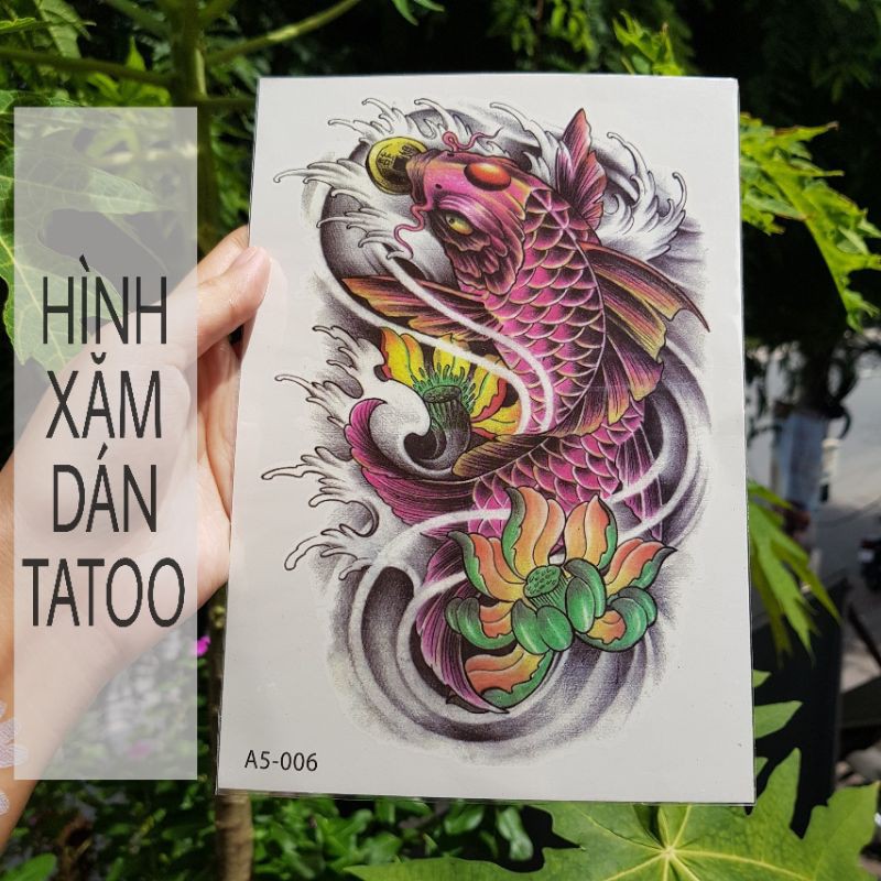 Hình xăm cá chép hồng,size bắp tay &lt;15x21cm. Boss tatoo - xăm dán tạm thời