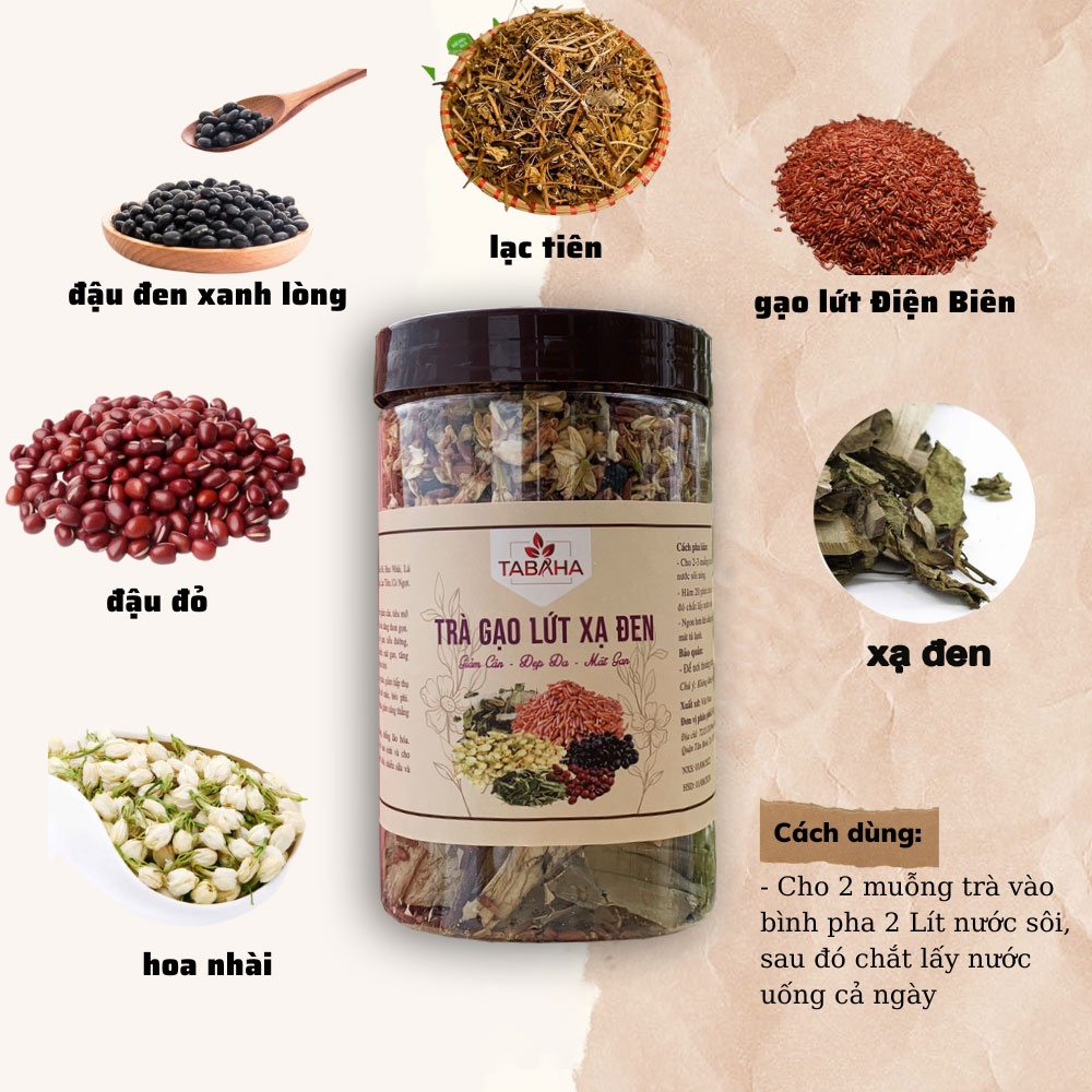 Trà Hoa Ngũ Cốc Gạo Lứt - Tâm Sen - Xạ Đen TABAHA 500G Giúp Giảm Béo, Thanh Lọc, Ngủ Ngon