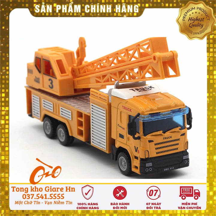 Xe công trình, Bộ 6 xe công trình hợp kim cho bé, Xe có cót kéo thả, xe cẩu, xe múc, xe ben, xe bồn, xe nâng, xe ủi