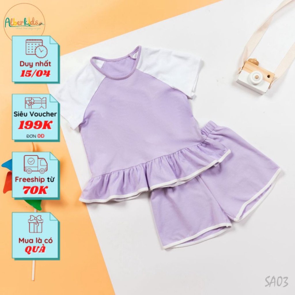 Bộ Quần Áo Cộc Tay AlberKids Cotton Cho Bé Gái Từ 2 - 12 Tuổi [SA03]