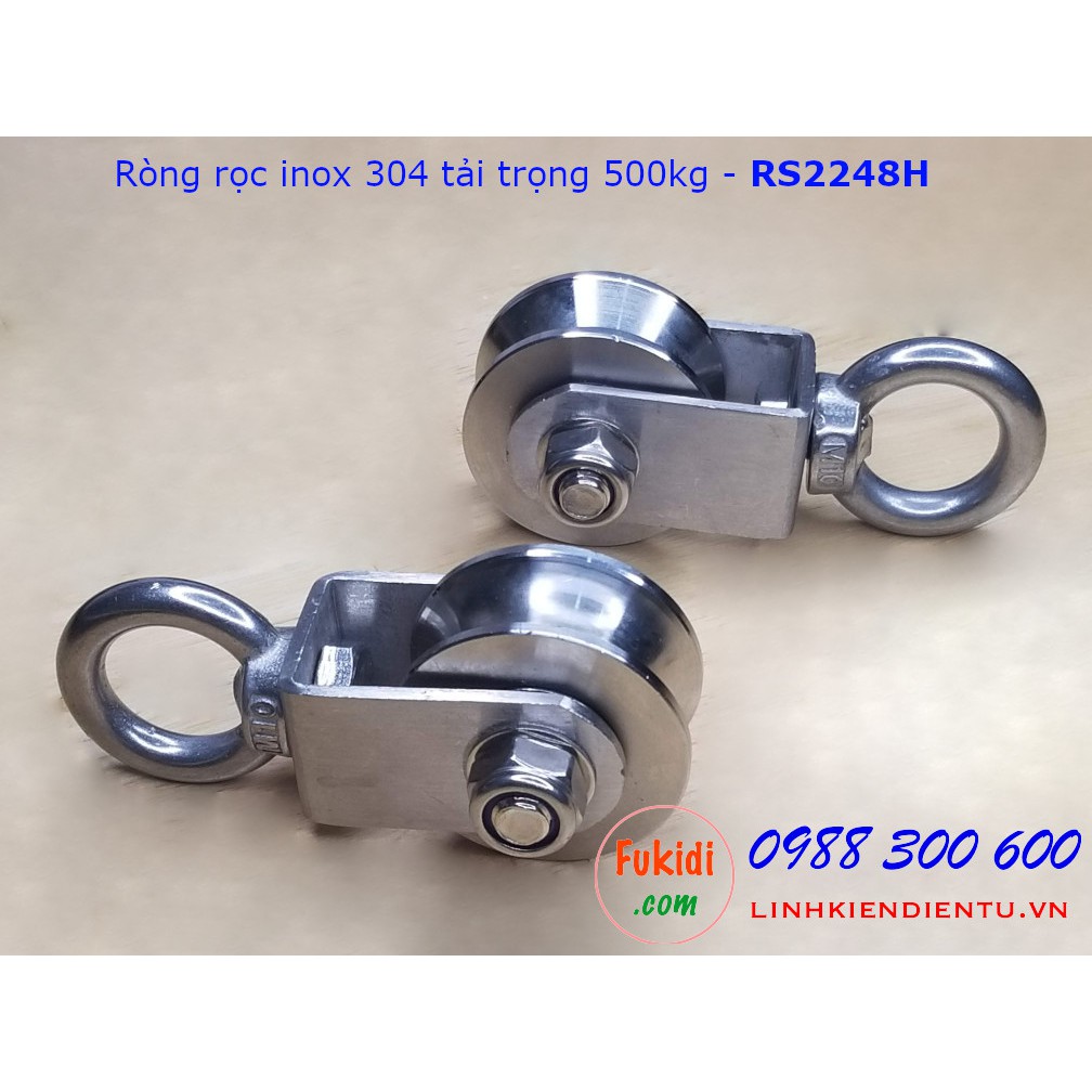 Ròng rọc inox 304 bánh xe bi 22x48mm dài 107mm tải trọng 500kg - RS2248MU, RS2248MV