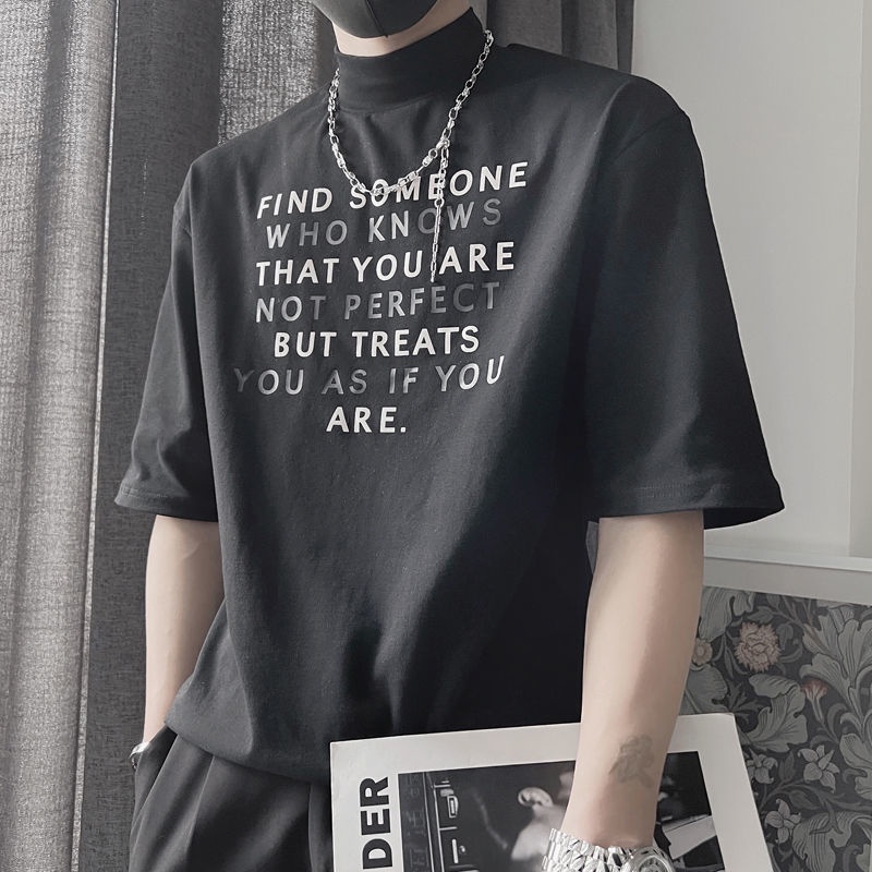 Áo Thun 100% Cotton Tay Ngắn Cổ Lọ Dáng Ôm Phong Cách Hàn Quốc Dành Cho Nam