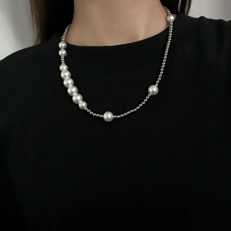 Dây chuyền đính ngọc trai giả phong cách hip hop