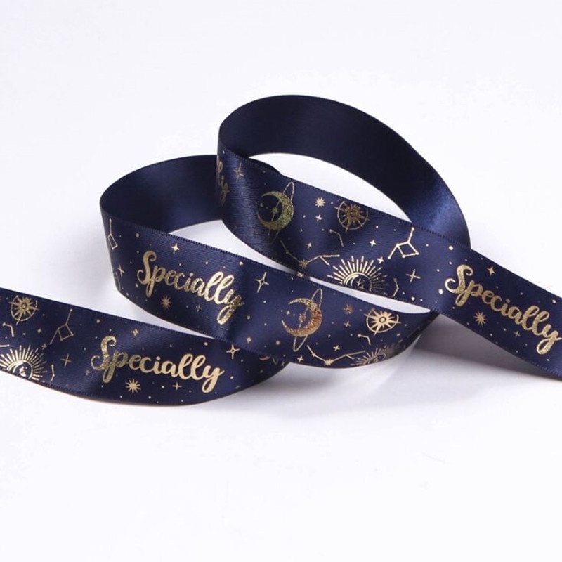 Set 10 cuộn dây ruy băng in hình mặt trăng rộng 2.5cm trang trí bánh kem tự làm