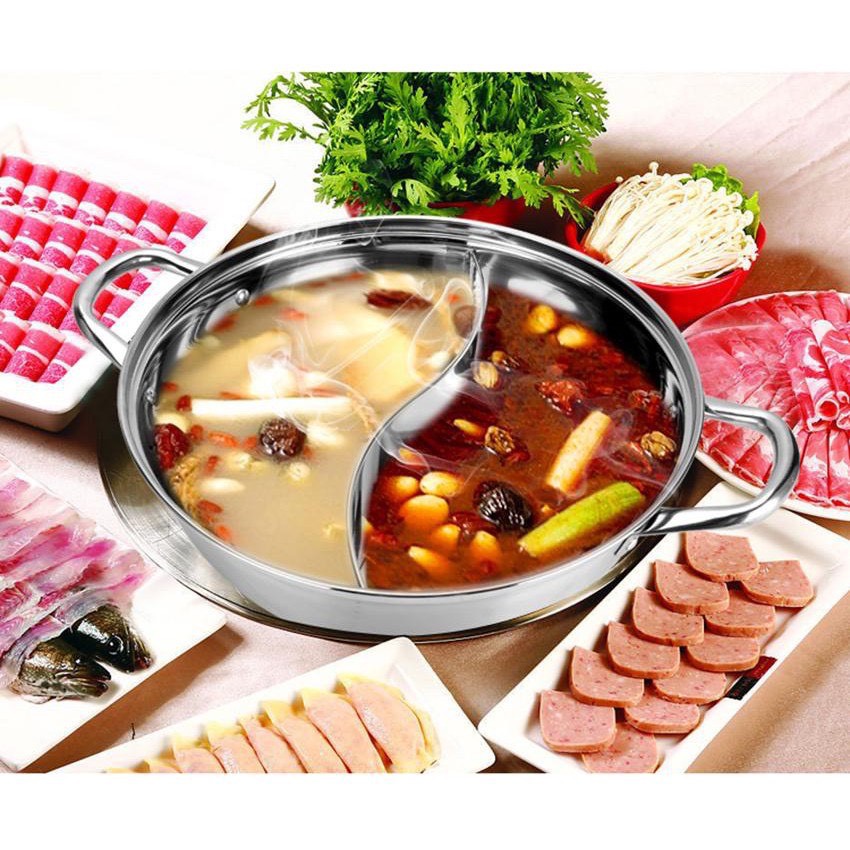 Nồi Lẩu Hot Pot 2 Ngăn Inox-Nôi Lẩu Size Lớn 30cm-Nồi Lẩu 2 Ngăn Dầy Dặn Nấu Dược Bếp Từ Cao Cấp