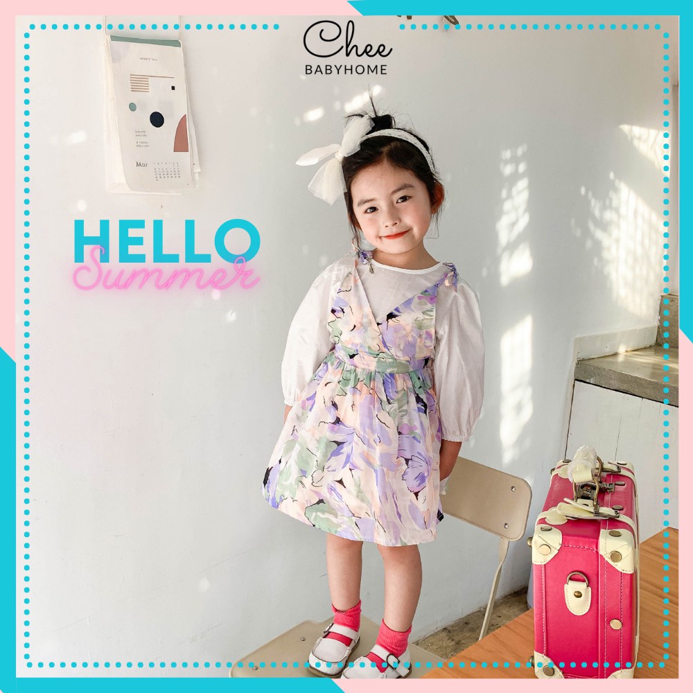 Set yếm váy bé gái kèm sơ mi trắng CHEE BABYHOME, đầm bé gái 100% cotton cực xinh - SG063