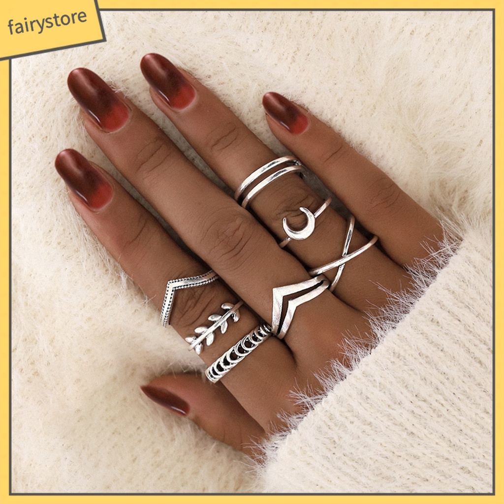 Bộ 7 Nhẫn Đeo Tay Phong Cách Retro Xinh Xắn