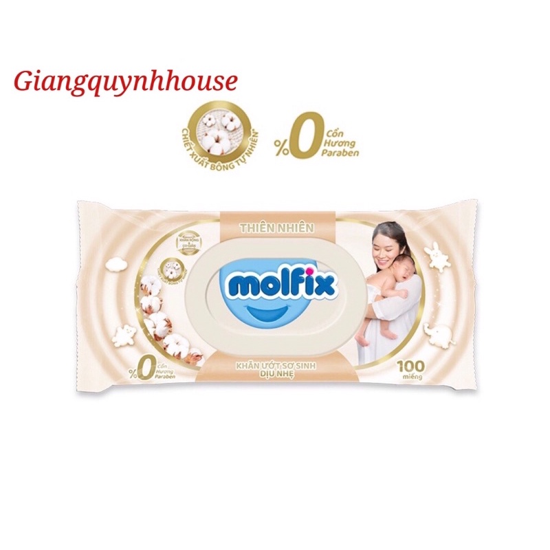 Khăn ướt Molfix Thiên nhiên Sơ sinh Dịu Nhẹ 100 miếng