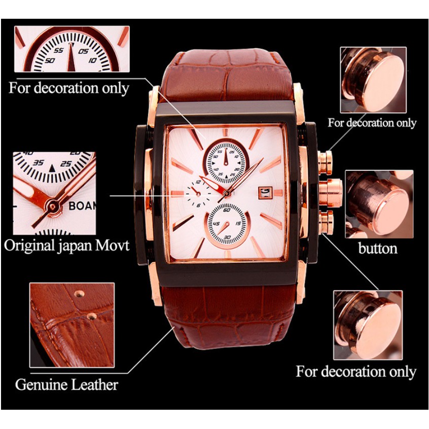 Đồng Hồ Nam Mặt Vuông Dây Da Cao Cấp - Đồng Hồ Nam BADACE Mặt Vuông Sang Trọng Đẳng Cấp