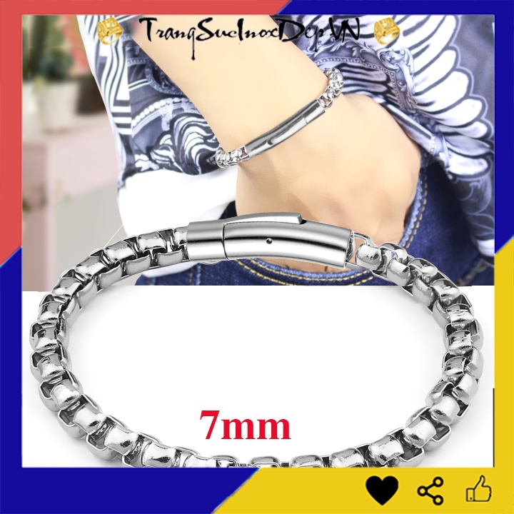 Vòng tay nam inox kiểu bông dừa 7ly khóa gài Vip sáng đẹp, không đen, không gỉ, thể hiện đẳng cấp phái mạnh