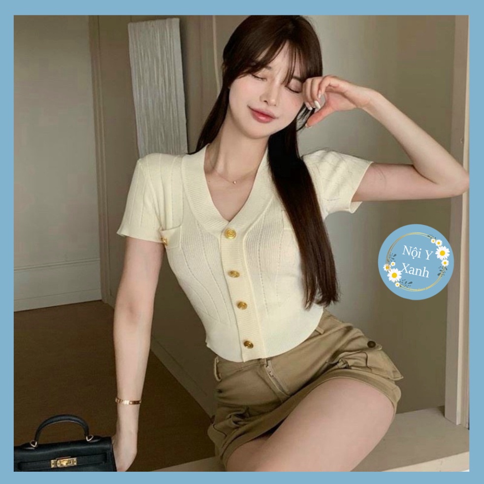 áo len tăm mongtoghi cổ V phối cúc đồng hàng QCCC chất đẹp A313 noiyxanh hot trend, phom đẹp, chất đẹp