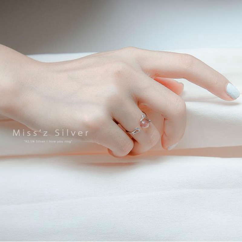 Nhẫn hở mạ bạc thiết kế kiểu mèo xinh xắn