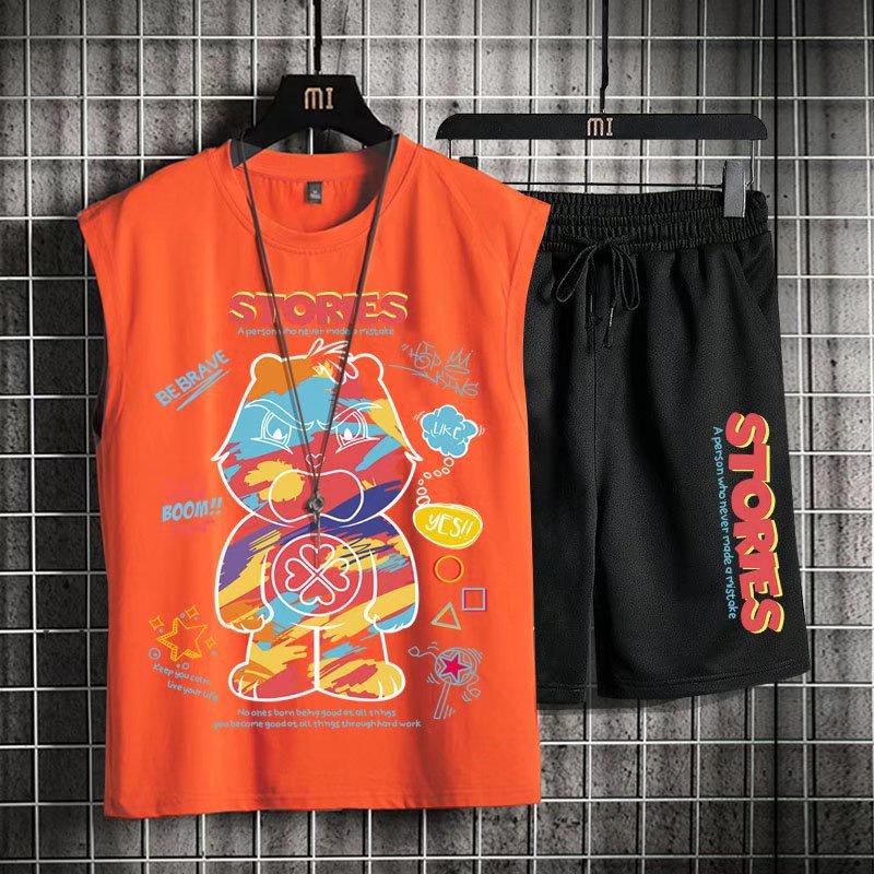 Bộ Đồ Thể Thao Hai Mảnh Áo Sát Nách In Hình Gấu Graffiti Thời Trang Mùa Hè Dành Cho Nam Size M-8XL