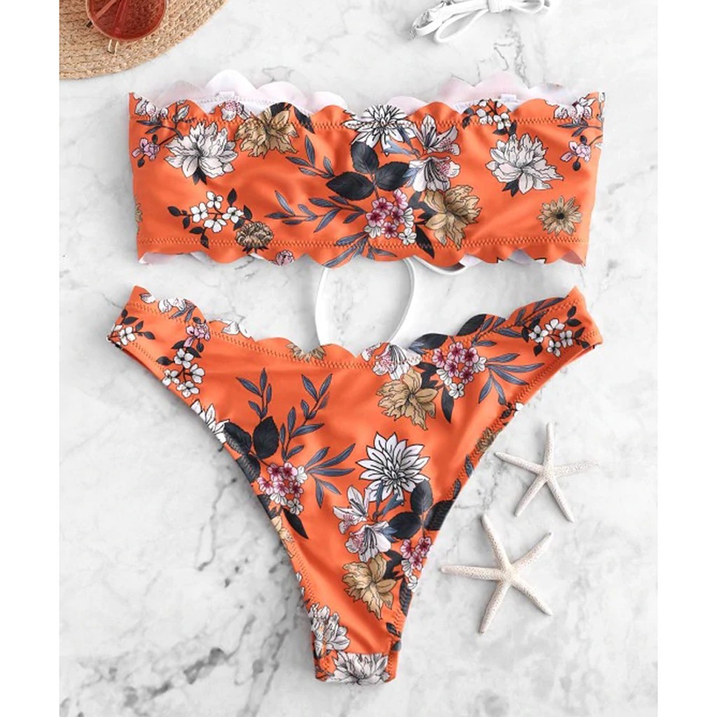 Bộ đồ bơi bikini nâng ngực in hoa phối dây buộc cho nữ | BigBuy360 - bigbuy360.vn