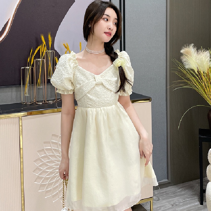 Đầm Mùa Hè Dáng Ôm Tay Phồng Phong Cách Hàn Quốc Mới Cho Nữ