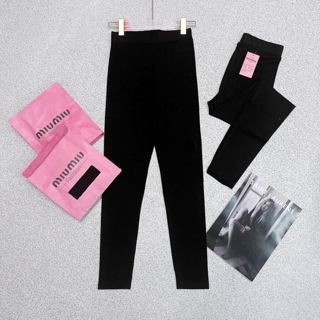 Quần legging nữ tôn dáng vải thun cotton co giãn túi giấy hồng