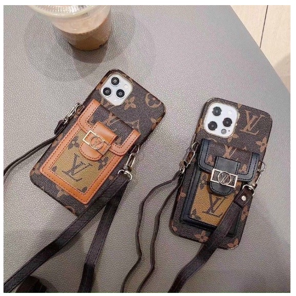 Ốp lưng họa tiết LV có ngăn để thẻ cho iPhone XS Max, 11, 11 Pro Max , 12, 12 Pro Max kèm tặng dây đeo