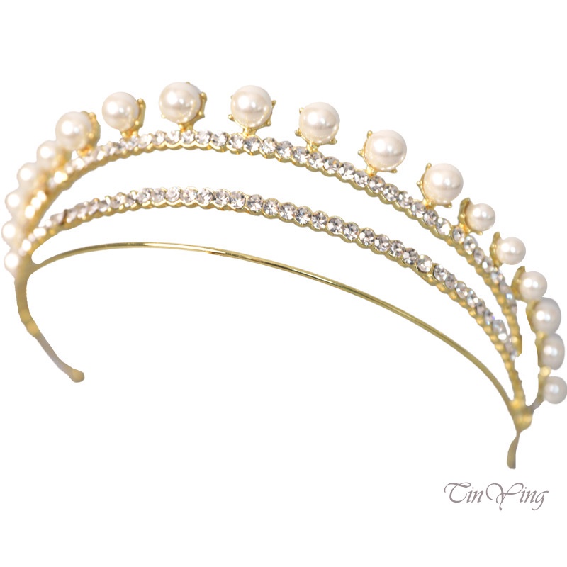 GETNOIVAS Vương miện đính đá 3 hàng lấp lánh cho phù dâu