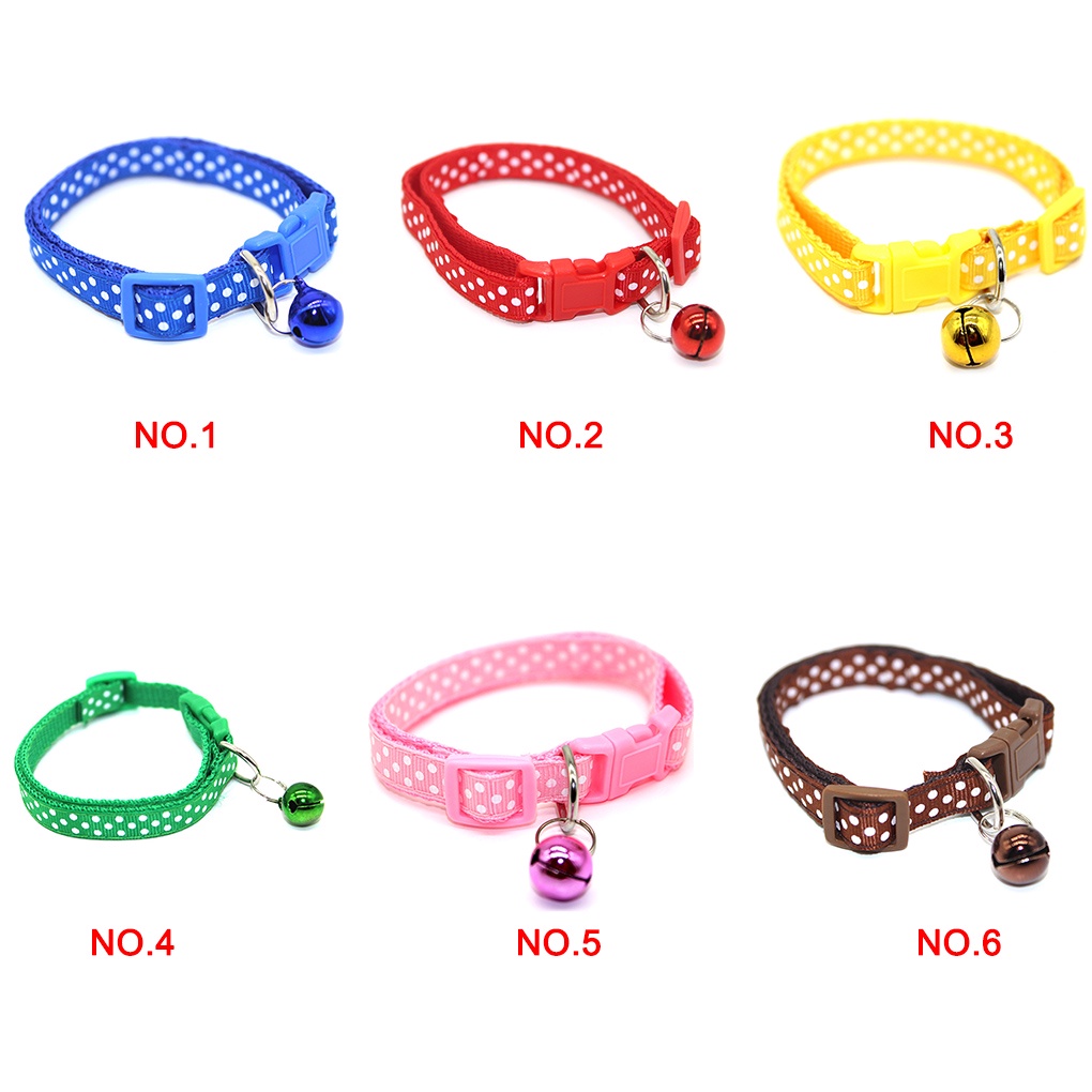 [double]Small Pet Nylon Patch Copper Bell Collar Adjustable Colorful Choker Dot Pattern Pet Necklace