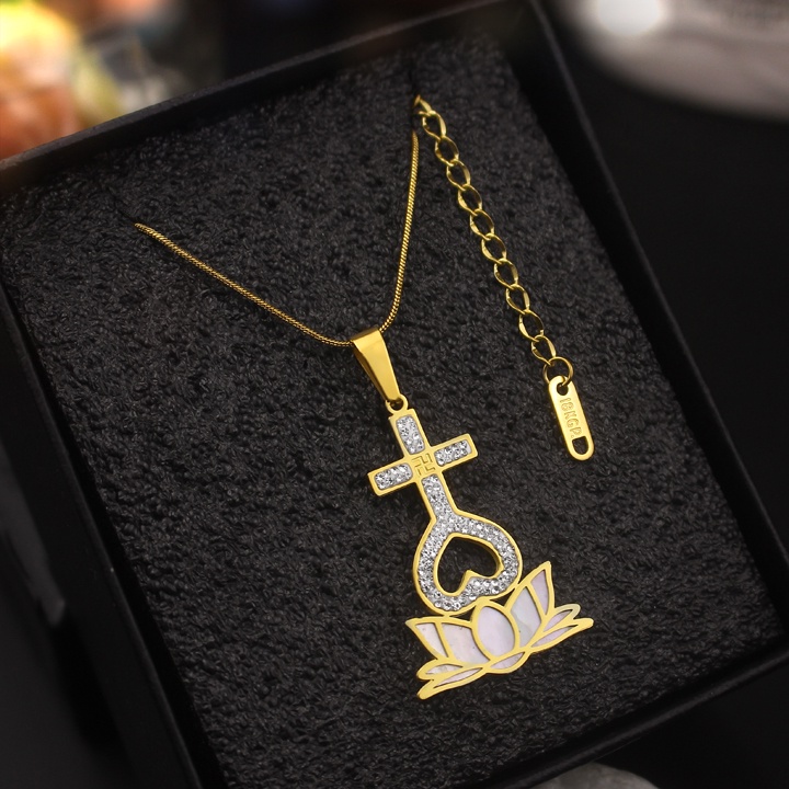 Dây chuyền Thiên Tâm cao cấp đế hoa sen đính full đá, cẩm xà cừ siêu đẹp, bền màu -Đem lại bình an may mắn cho người đeo