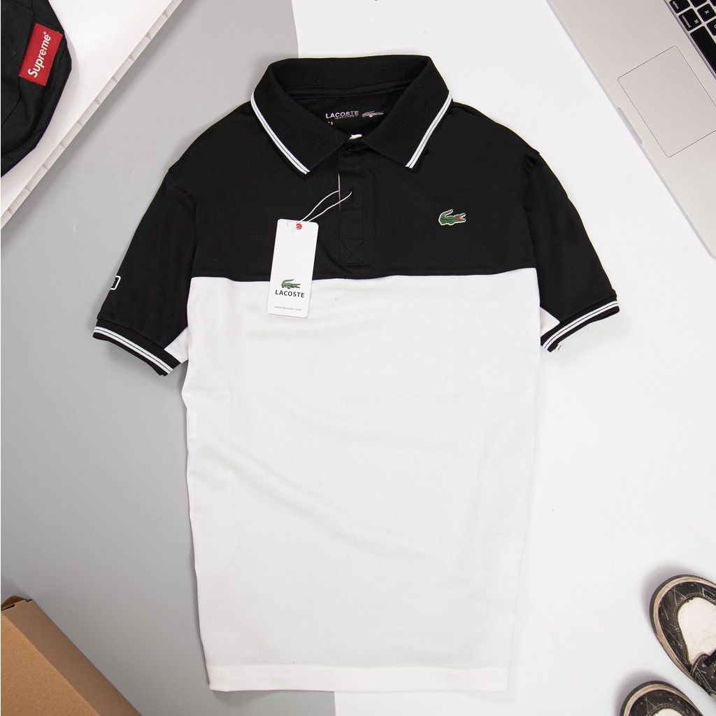 Áo polo Lacoste cá sấu phối màu hiện đại phong cách thể thao, chất vải cotton cá sấu thấm hút mồ hôi