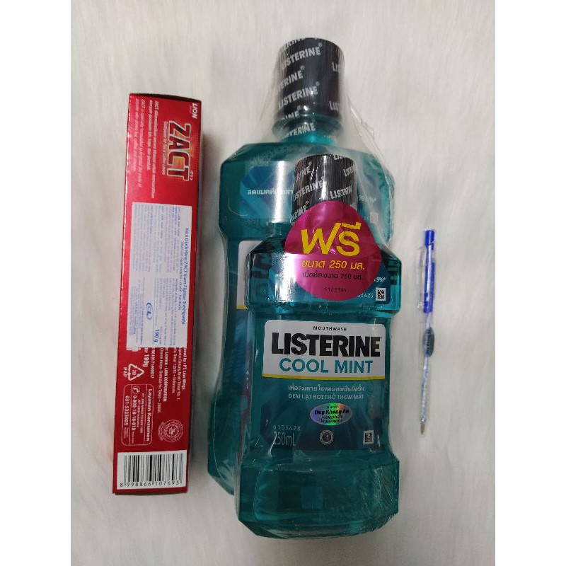 2 chai súc miệng Listerine (750+250)ml và KĐR Zact nhập khẩu Thái Lan