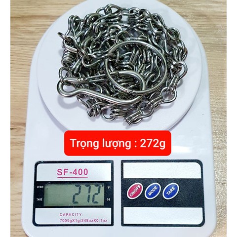 Vòng Cổ Inox Cho Thú Cưng Lớn Dài 1m3 Móc Khóa 7cm