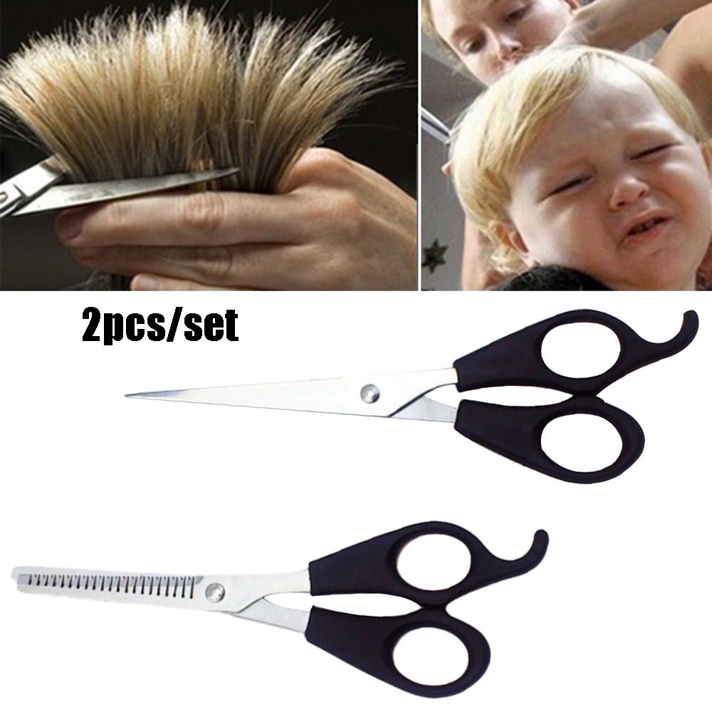 Set 2 kéo cắt tóc chuyên nghiệp bằng thép không gỉ màu đen tiện lợi