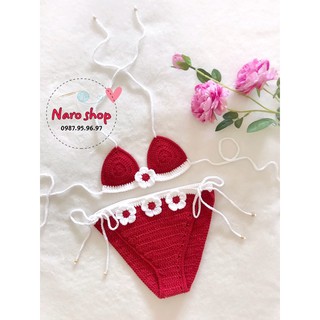 (HÀNG CÓ SẴN) BỘ BIKINI LEN MÓC HOA CÚC CHO BÉ