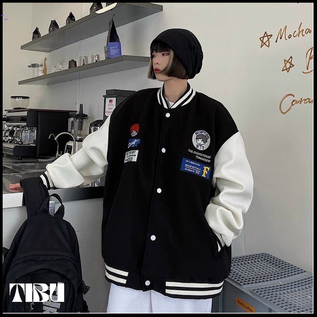 Áo Khoác Bomber Nỉ Phối Tay Hình Cậu Bé Form Rộng Unisex TiBu Unisex
