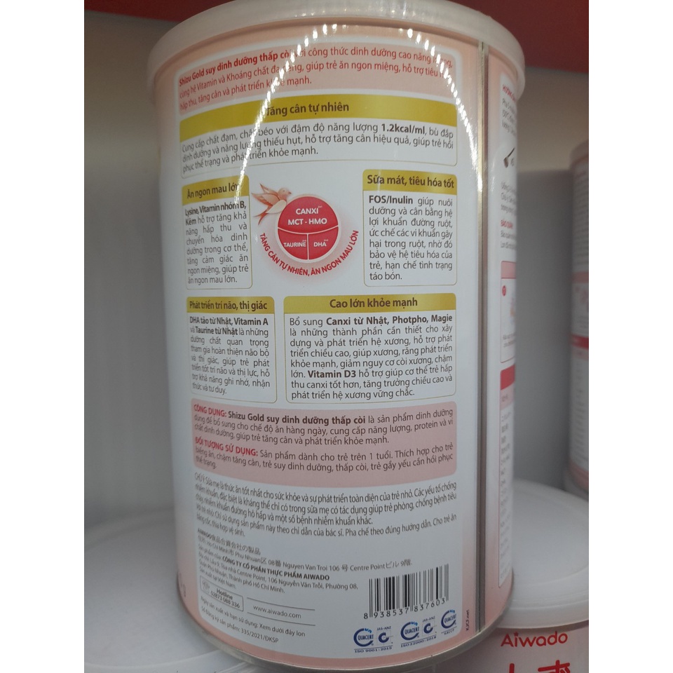 Lon Sữa Aiwado Shizu Gold suy dinh dưỡng 0+ và 1+ 810g