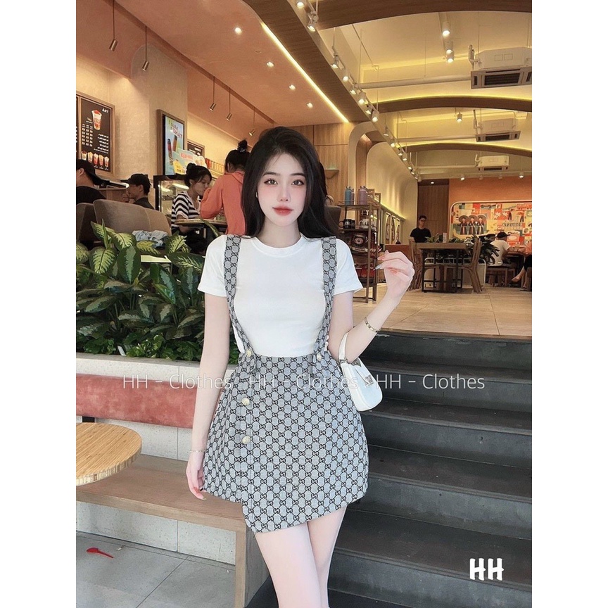 Set bộ đồ nữ yếm 2 dây mix áo thun xinh xắn dành cho các nàng đi chơi, dạo phố