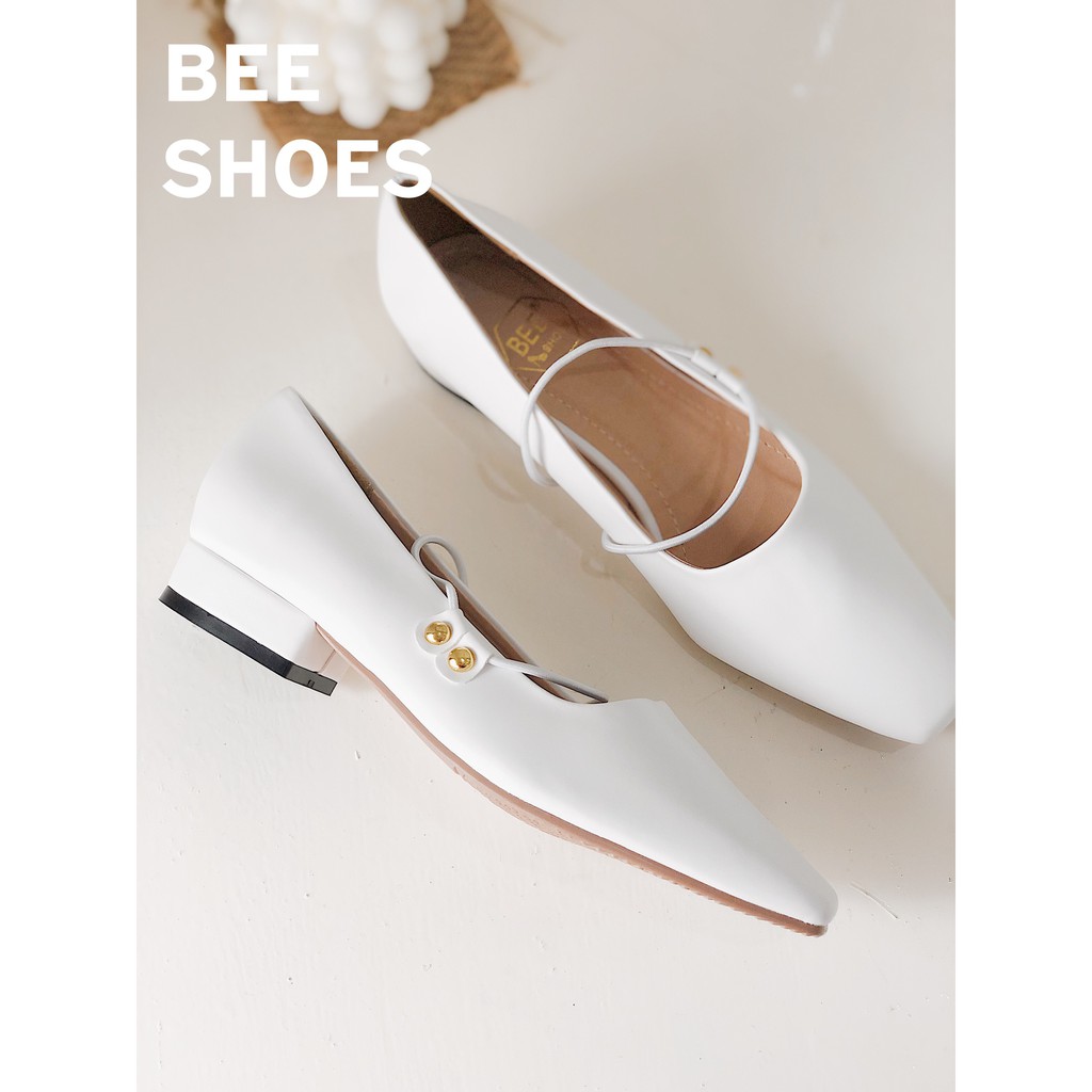 BEESHOES - GIÀY BÚP BÊ NỮ MŨI VUÔNG QUAI CHUN NGANG - GIÀY BÚP BÊ NỮ ĐẾ BỆT DA MỀM SẴN MÀU ĐEN - BE - TRẮNG 201054