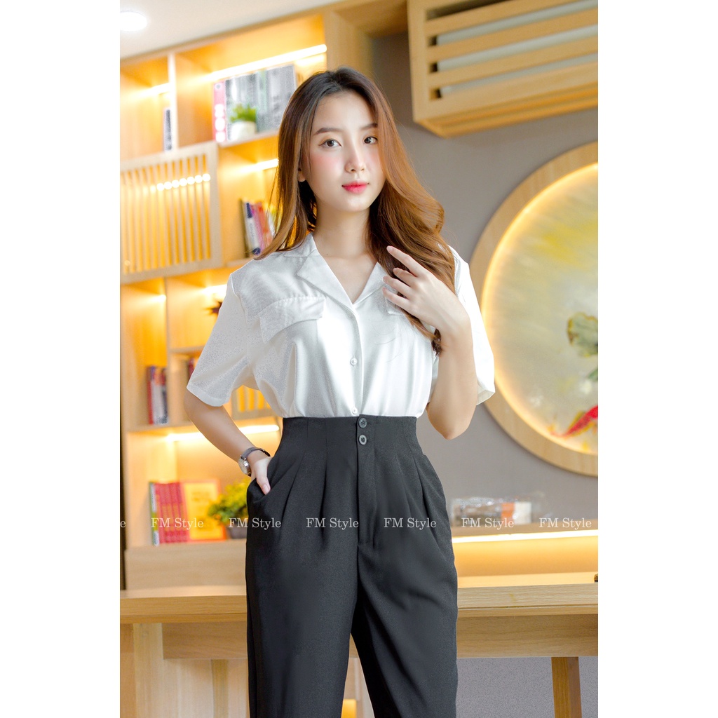 Quần tây nữ lưng cao FM Style baggy đen công sở cạp 2 khuy chất tuyết mưa vitex đi làm đi học 210812310