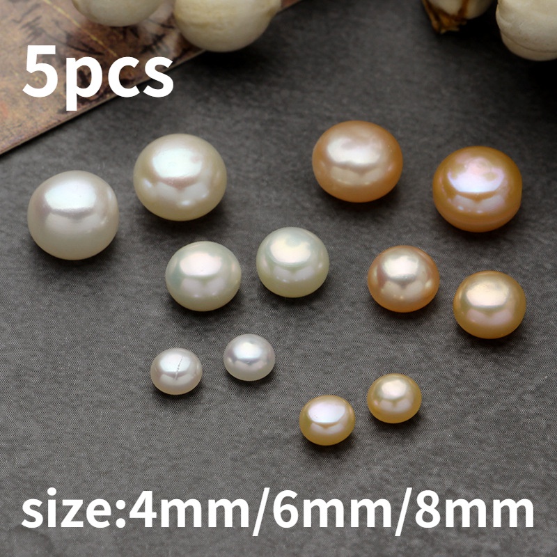Set 5 Hạt Ngọc Trai Giả Nửa Lỗ 4 / 6 / 8mm Tự Làm Trang Sức