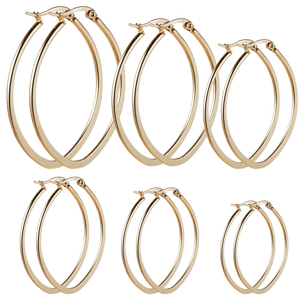 Khuyên Tai Tròn Bằng Thép Không Gỉ Mạ Vàng 18K 10/20/30/40/50/60Mm