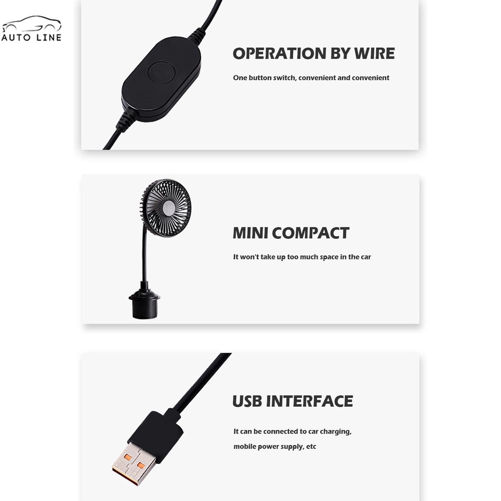 Quạt USB Xoay 360 Độ Gắn Xe Hơi Tiện Dụng° Giá Đỡ Quạt 3 Tốc Độ Dành Cho Xe Hơi SHOPCYC2505