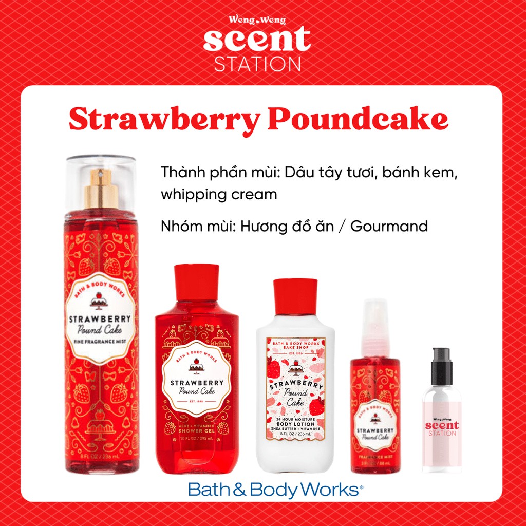 Bộ Sản Phẩm Chăm Sóc Cơ Thể Toàn Diện BBW mùi STRAWBERRY POUNDCAKE