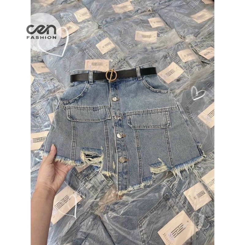 Quần bò giả váy có hàng cúc (kèm clip) nhibuishop